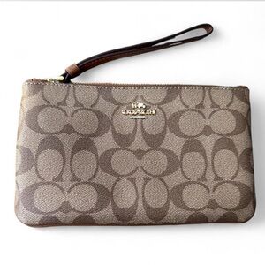 Coach Large Signature Canvas Wristlet- Khaki/Brown